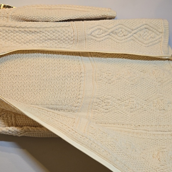 Aran Merino Wool Chunky Fisherman Knit Double Collar Cardigan Coat Sweater NWOT - Picture 14 of 14